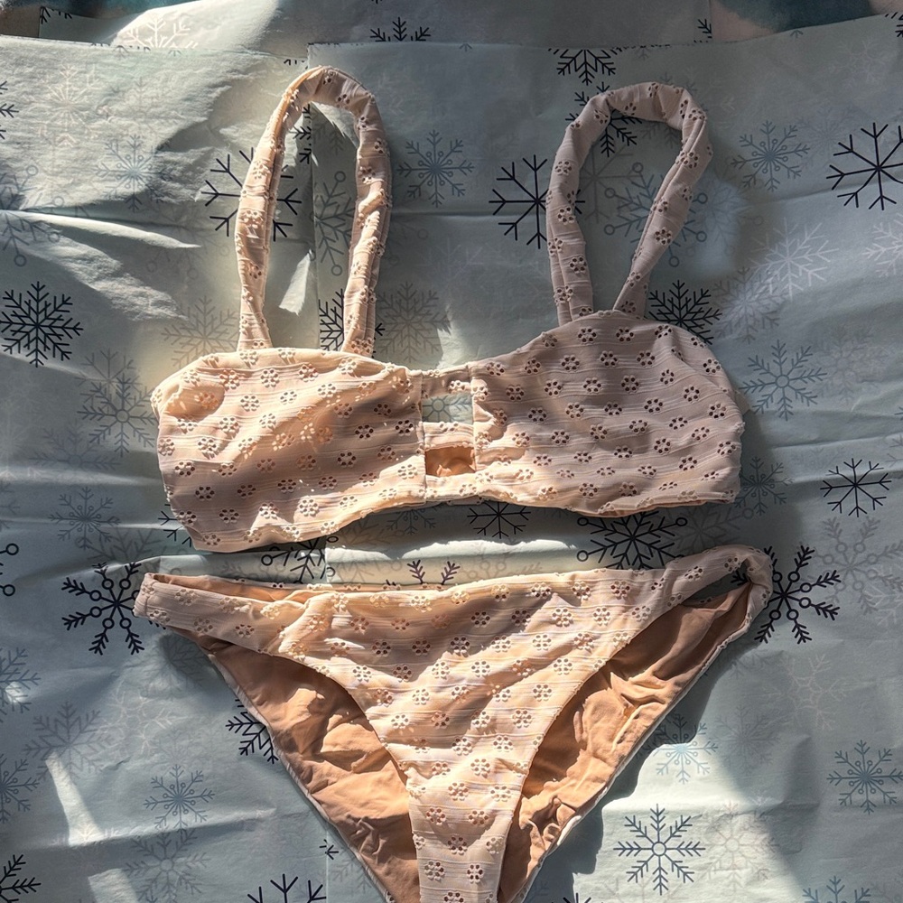 Amuse Society Cream Bikini Set with Cutout Detail